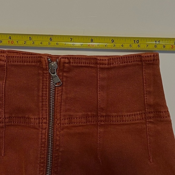Free People We The Free Virgo Zip-Front Denim Mini Skirt Stretch Burnt Orange 24 - Picture 8 of 10
